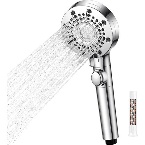 Pommeau de Douche, Pomme de Douche Anti Calcaire Grand Economie Deau, 5+1 Types de Jets, Lance à Haute Pression, Arrêt d'eau à une Touche (1/5)