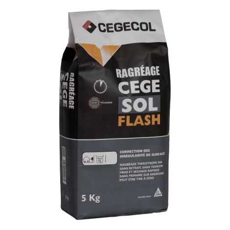 Cegecol – Ragréage thixotrope pour carrelage – Prise rapide – Sans retrait ni tension – Fine granulométrie – 5kg – 582554