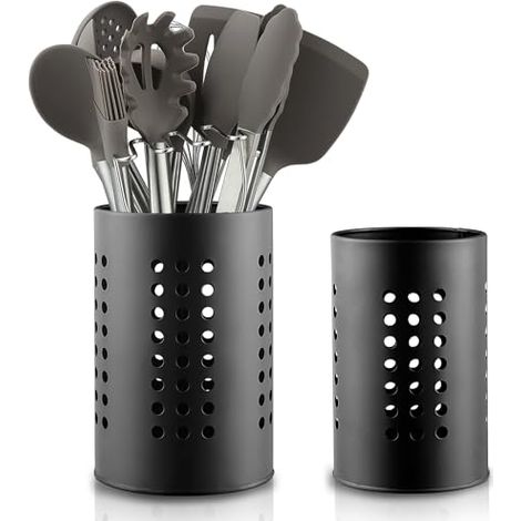 Porte-ustensiles de cuisine pour plan de travail, lot de 2, en acier inoxydable noir, organisateur d'établi Kitchen Essentials pour cuisine de style champêtre (1/3)