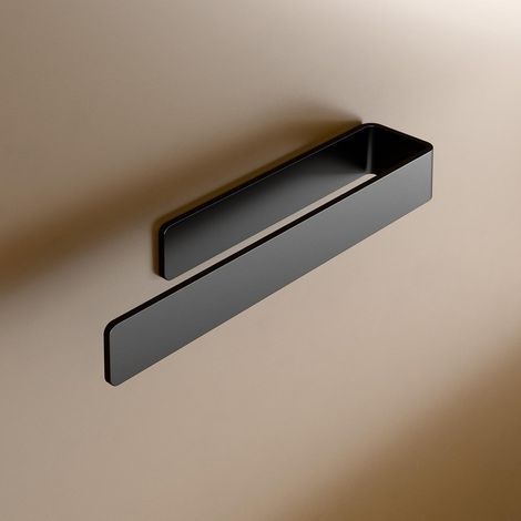 1 - Porte-Serviette - Acier Inoxydable - Fixation Adhésive Sans Percage - Design Latéral Pour Salle De Bain - Noir - 22x5cm (1/5)