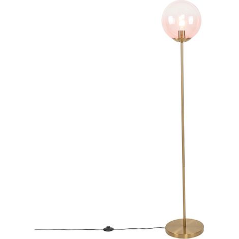 Art Deco Stehlampe Messing mit rosa Glas - Pallon Mezzi