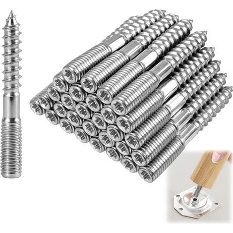 30 Pièces M8 x 60 mm Argent Tige Filetée et Vis Double Filetage en Acier Zingué, Sans Cheville Tige Filetée, Installation Sans Cheville Pour l’Assemblage de Meubles (m860) (1/5)