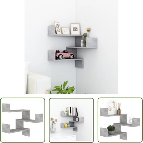 The Living Store Étagère murale d'angle Gris béton 40x40x50 cm Bois d’ingénierie - Étagère Murale - Étagère D'angle - Rangement Mural - Décoration Murale - Meuble D'angle (1/5)