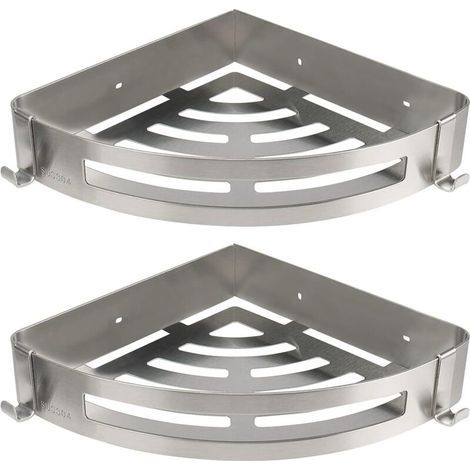 Eckduschablage, Badezimmerregal aus Aluminium ohne Bohren (dreieckig, silber, 2 Stück) (1/5)