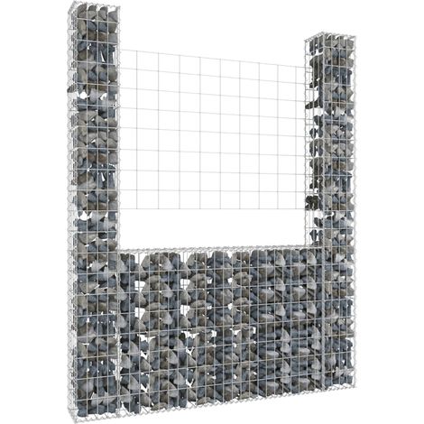 Panier de gabion Mur en gabion Clôture de gabion en forme de U avec 2 poteaux Fer 140x20x200 cm 71494 (1/5)