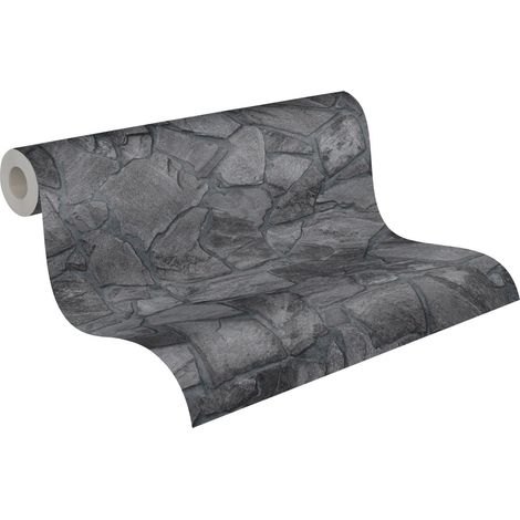 Papier peint noir aspect pierre naturelle Tapisserie structurée pour bureau Papier peint intissé idéal pour chambre & salon (1/5)
