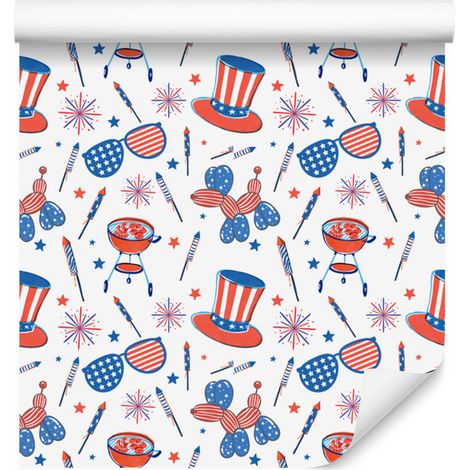 Papier peint blanc et corail pour salon et chambre, motif Fête nationale américaine (4 juillet), 50 x 1000 cm (1/5)