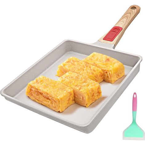 1 Poêle Tamagoyaki, Antiadhésive Aluminium 23x21cm, Poignée Amovible Bakélite, Four Lave-vaisselle, Cuisine Japonaise