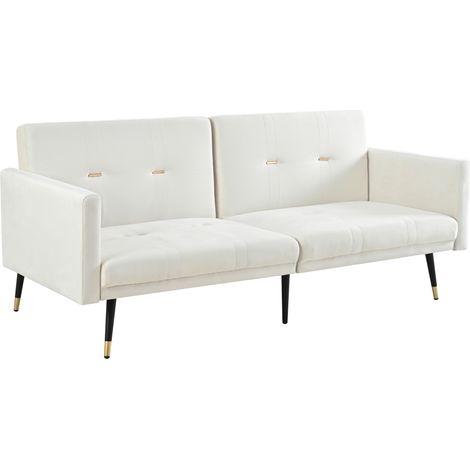 2-Sitzer-Schlafsofa aus beigem Samt, umwandelbar mit verstellbaren Rückenlehnen (1/5)
