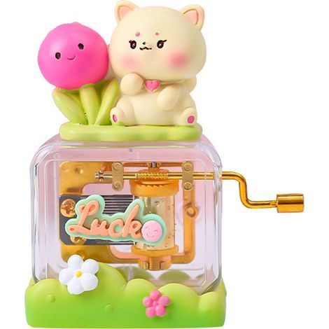 Handkurbel-Spieluhr mit gelber Katze – Präzises mechanisches Uhrwerk – Niedliches und farbenfrohes Design – Dekorative Geschenkidee (1/5)