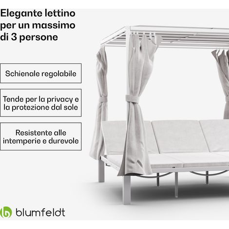 Blumfeldt Lettino prendisole Eremitage Triple Sunbed Protezione dal sole Spazio fino a 3 persone Struttura in alluminio Resistente alle intemperie