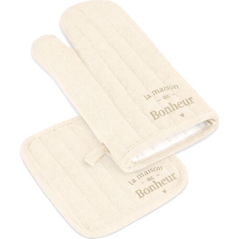 Set gant et manique de cuisine la maison du bonheur beige