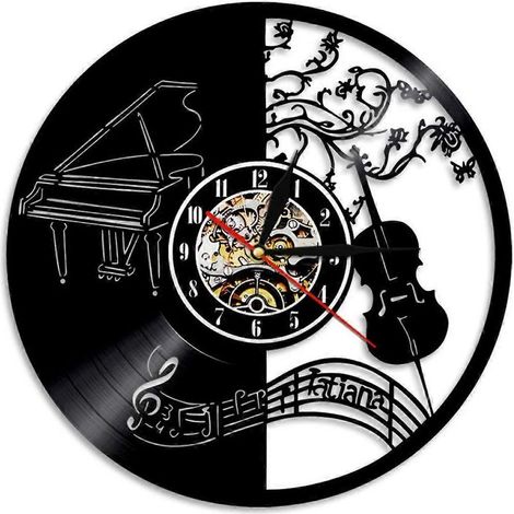 Horloge murale en vinyle musical - Horloge murale instrument de musique violon piano - Horloge en vinyle - Décoration murale pour salon - Cadeau unique pour les mélomanes (1/5)