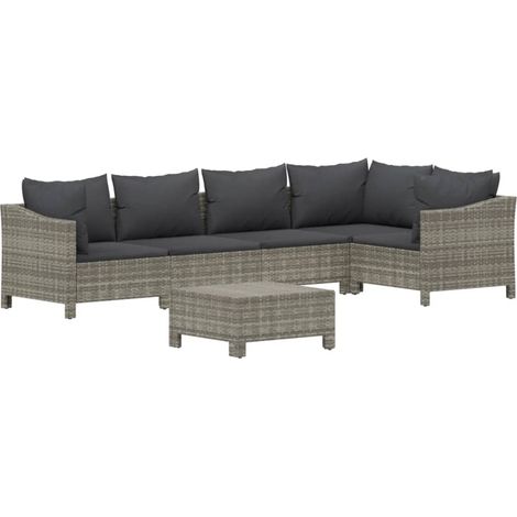 Mobili da giardino mobili da esterno Set di mobili da 6 pezzi con cuscini grigi in resina intrecciata 020016813