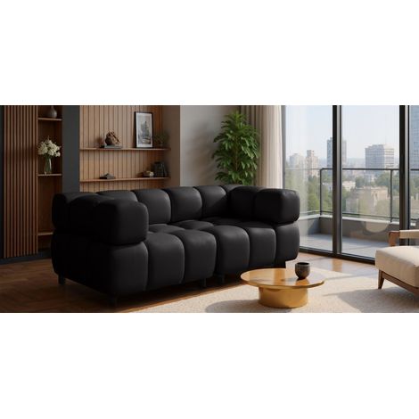 Sofa Designersofa FLOW 2-Sitzer in Stoff Bluvel Schwarz