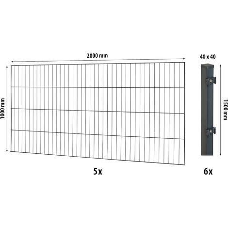 Classic ES-Mattenzaun-Set 1000 L=10m,anth,mit Pfosten Classic