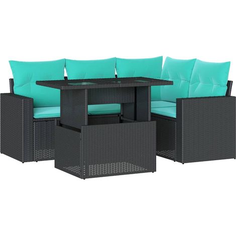 5-teiliges Gartensofa-Set mit Kissen, schwarzes Polyrattan vidaXL (1/5)