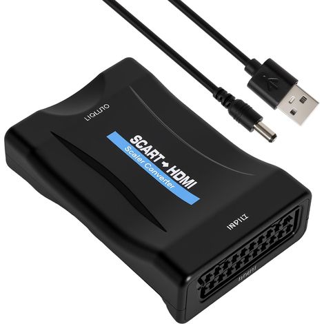 Adaptateur Péritel vers HDMI Convertisseur Vidéo Signal AV vers HDMI 720p/1080p, avec câble d’Alimentation USB vers HDMI, Plug & Play, Compatible avec DVD, PS3, VHS, TV, Moniteur, Projecteur (1/5)