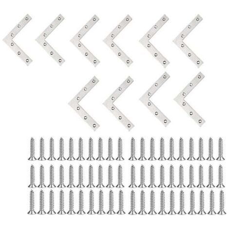 Lot de 10 équerres d'angle en acier inoxydable, fixations pour meubles, plaques de fixation plates, connecteurs en L avec vis 120 x 120 mm (1/5)