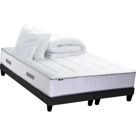 Ensemble Matelas Ressort 7 zones + Mémoire de forme + Sommier + couette + oreillers BELLAGIO Fabriqué en France 2x80 x 200 cm (1/5)