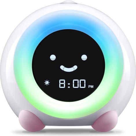 LittleHippo Mella : Réveil pour enfants, outil d’apprentissage du sommeil « Prêt à se lever », veilleuse, machine à sons et fonction « OK to Wake » pour les tout-petits et les enfants – Rose poudré (M (1/5)