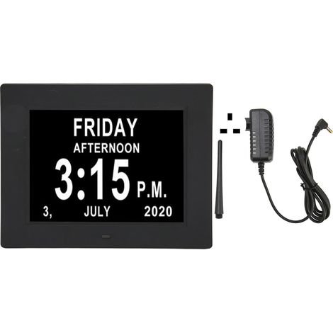 Horloge numérique jour 7 pouces avec affichage auto atténué, année mois complet, réveil pour seniors, prise UK 110-240V. (1/5)