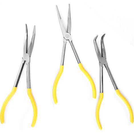 Kit de 3 pinces mécaniques de 28 cm (11 pouces) de long, à bec long, avec embouts coudés à 45° et 90°, en acier au carbone. (1/5)