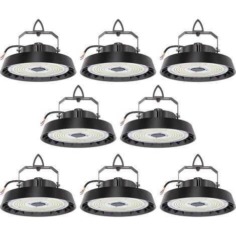 Modlicht-Lot de 8 Projecteurs LED industriel UFO 300W 51000LM 5000K–IP65,Ø32.5cm,lentille 90°,170LM/W,luminaire pour entrepôt, atelier, usine, hall industriel [Classe B]
