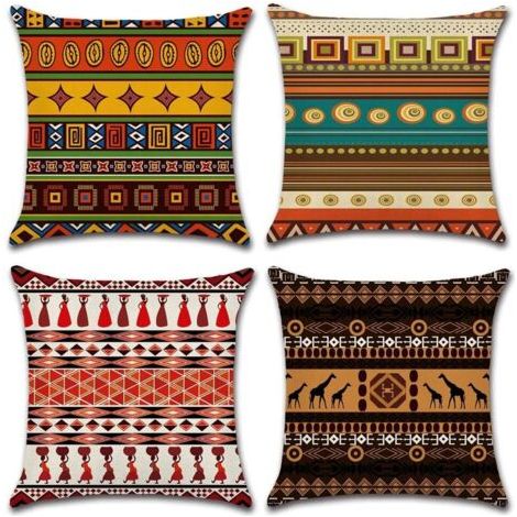 Housse de Coussin, Lot de 4 eCoton et Lin Ethnique Style Décoratif Taie d'oreiller Décoration pour Canapé Chambre Maison 45 x 45 cm (1/5)