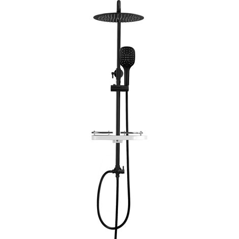 Görbach Colonna Doccia idromassaggio Colonna Doccia Nero in INOX 304 Doccia Soffione Colonna Senza Miscelatore Set Doccia a Pioggia con Doccetta e Mensola,Soffione (D20cm) (1/4)