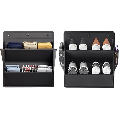 Sac de rangement pour chaussures à fixer au mur-Sac de rangement double chapeaux et jouets-Tissu Oxford-Noir-46,5 x 43 cm-Lot de 2 (1/5)