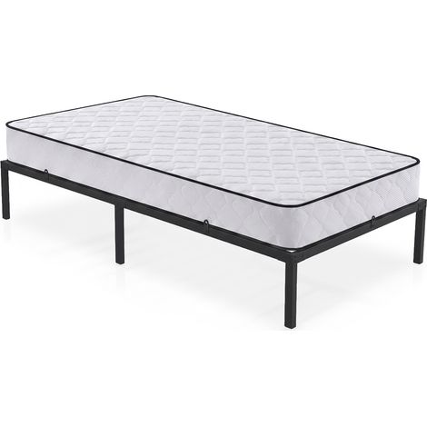 Metallbett 100x200 cm Bettgestell mit Matratze Klappbett Gästebett Lattenrost Schwarz 6 Beine 10 Latten (1/5)