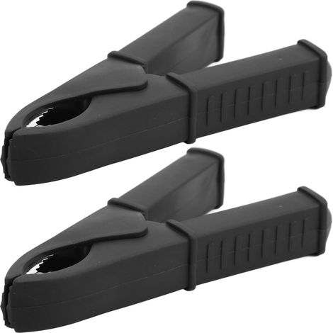 Lot de 2 pinces isolées 100 mm, entièrement en cuivre, pour test électrique de batteries. Pinces à ressort, pinces crocodiles, noires. (1/5)