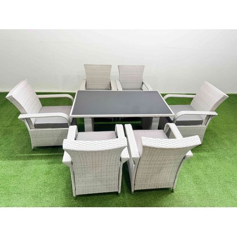Fimous Wicker PE Rattan Garden Furniture Set Patio Outdoor 6 Chairs Plus Rectangular Dining Table Set Light Grey Mixed (1/5)