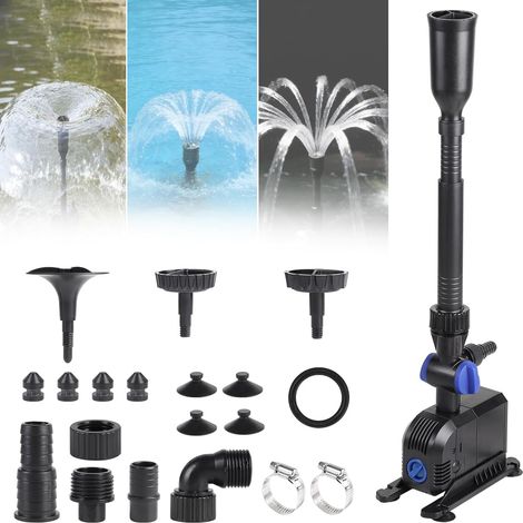 Pompa per laghetto da 900 l/h e 20 W, pompa per fontana da esterno con 3 ugelli, cavo da 5 m, prevalenza di 1,5 m, ideale per vasche per uccelli, acquari, laghetti e giardini. (1/5)
