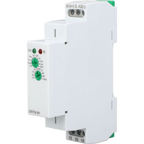 Relais temporisé 0,1 s à 10 jours, interrupteur à fonction unique avec indicateur LED, montage sur rail DIN, sortie SPDT GRT6-B1 (1/5)