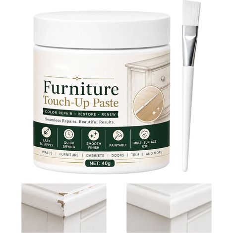 Pâte de réparation murale blanche 40 ml pour meubles avec brosse (1/5)
