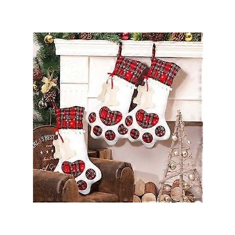 Chaussette de Noël pour animaux de compagnie, en tissu doux et confortable avec de jolis os pour chiens, idéale pour les fêtes de Noël (rouge, 45,7 x 27,9 cm) (1/4)