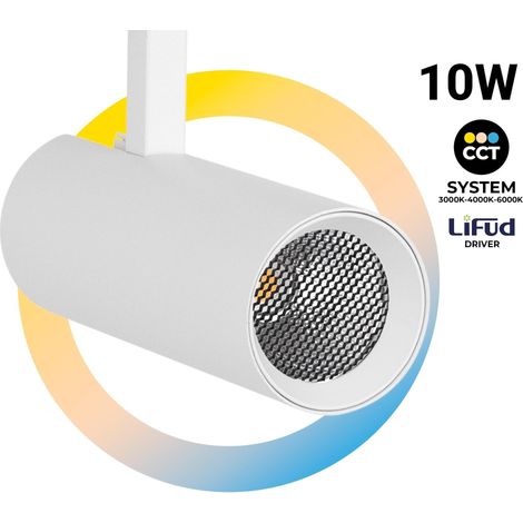 Projecteur à LED triphasé sur rail - 10W - CCT - CRI90 - 860 lm - Blanc
