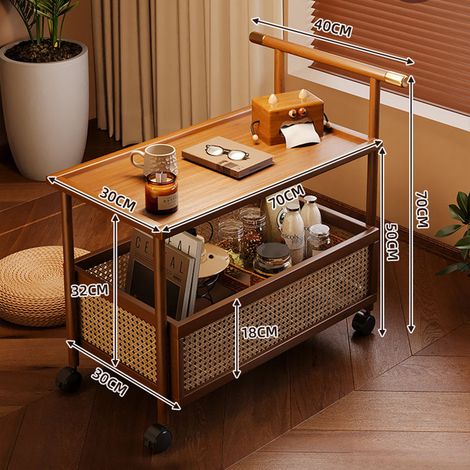 Table d'appoint mobile pour canapé, salon, table basse, chariot, en bois non massif, chambre, étagère de rangement de chevet (1/4)