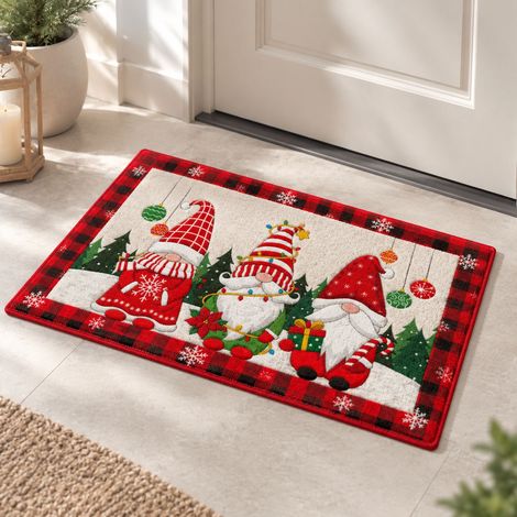 FLITI Crystal Velvet Christmas Doormat 40x60cm Santa Claus Welcome Design Festive Entrance Mat Easy to Clean (1/5)
