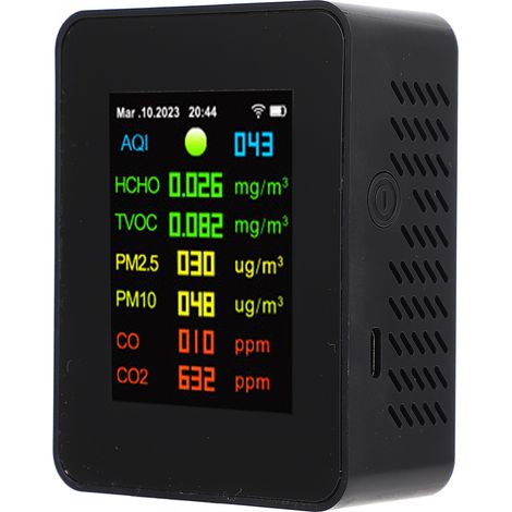 Détecteur de qualité d'air 9-en-1 ZN-W2C09, analyseur multifonction avec batterie intégrée, moniteur de pollution et température, usage domestique et professionnel. (1/5)