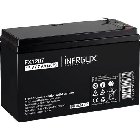 Batterie rechargeable 12V 7Ah étanche pour environnements exigeants – Faible auto-décharge – Durée de vie 5 ans – FX1207