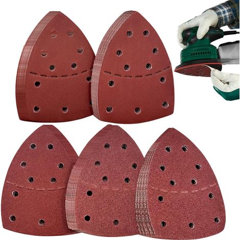 Papier Abrasif Pour Meubles En Bois - Papier Abrasif de Ponçage,Pads Abrasifs Triangulaires à 11 Trous pour Polissage Métal Précision Rénovation Bois Plâtre Projets Créatifs Réparation Auto (1/5)