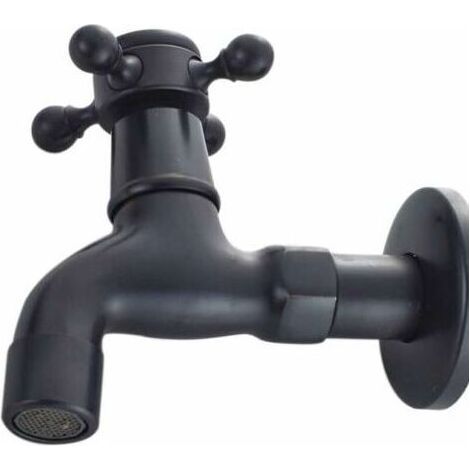 Robinet Vintage pour Eau Froide avec Monocommande Interface G1/2 Robinet de Vadrouille Mural pour Lavabo Salle de Bain(Noir) (1/5)