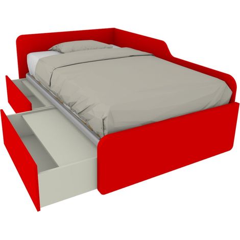 Divano letto singolo 120x190 con cassettoni - Ideale per camerette - Rosso (1/5)