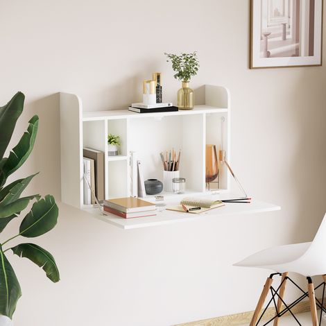 Wandmontierter Schreibtisch, wandmontierter Computertisch und klappbares Regal mit Stauraum – 77 x 20 x 51 cm