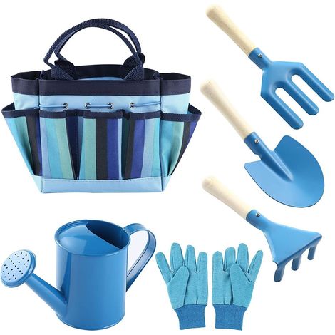 Ensemble d'outils de jardinage pour enfants, ensemble de plage extérieur pour enfants, ensemble de 6 pièces (bleu) (1/5)