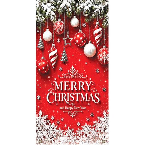 Stickers de porte de Noël, décorations suspendues, décorations de fête, décors de fond, tapisseries de porte, bannières de porte - 90 x 180 cm (perforation + ruban) - 66