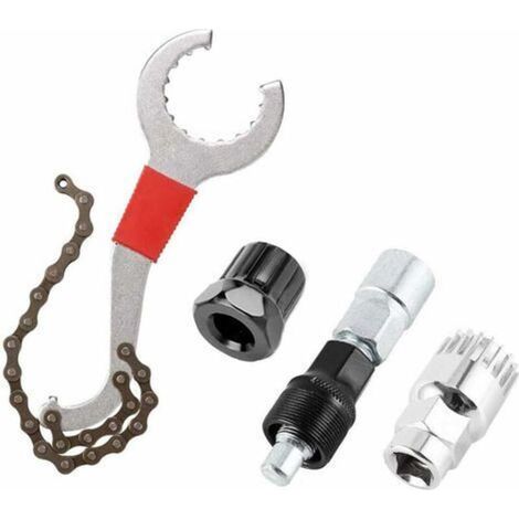 Werkzeugset zum Ausbau von Schaltwerken und Kassetten. Multifunktionales Reparaturset mit Kettenpeitsche. Werkzeuge zum Ausbau von Kurbel, Kette und Achse, kompatibel mit 5- bis 11-fach-Schaltungen. (1/4)